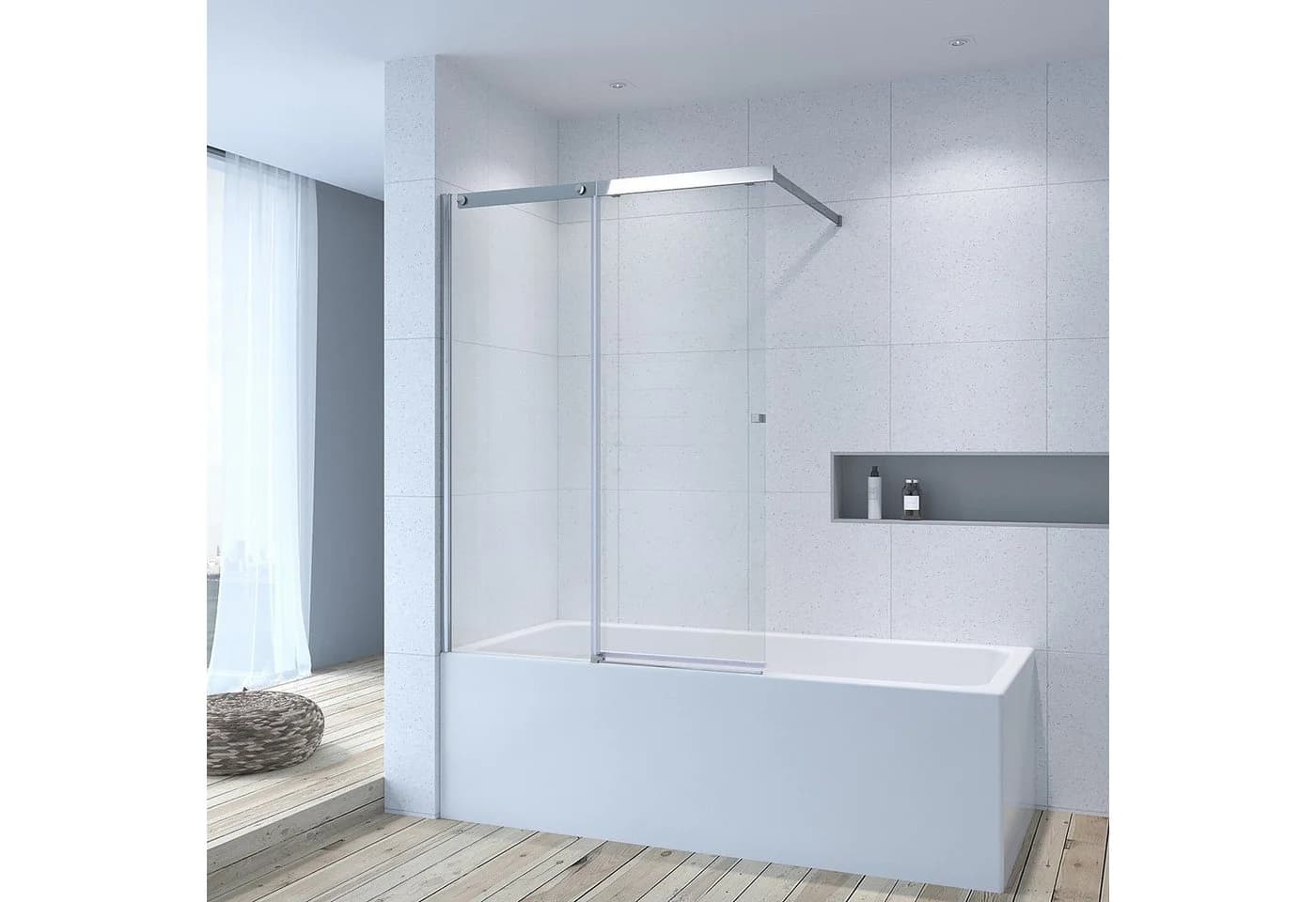 AQUABATOS Badewannenaufsatz mit Schiebetür 110x150 cm Duschwand Glas