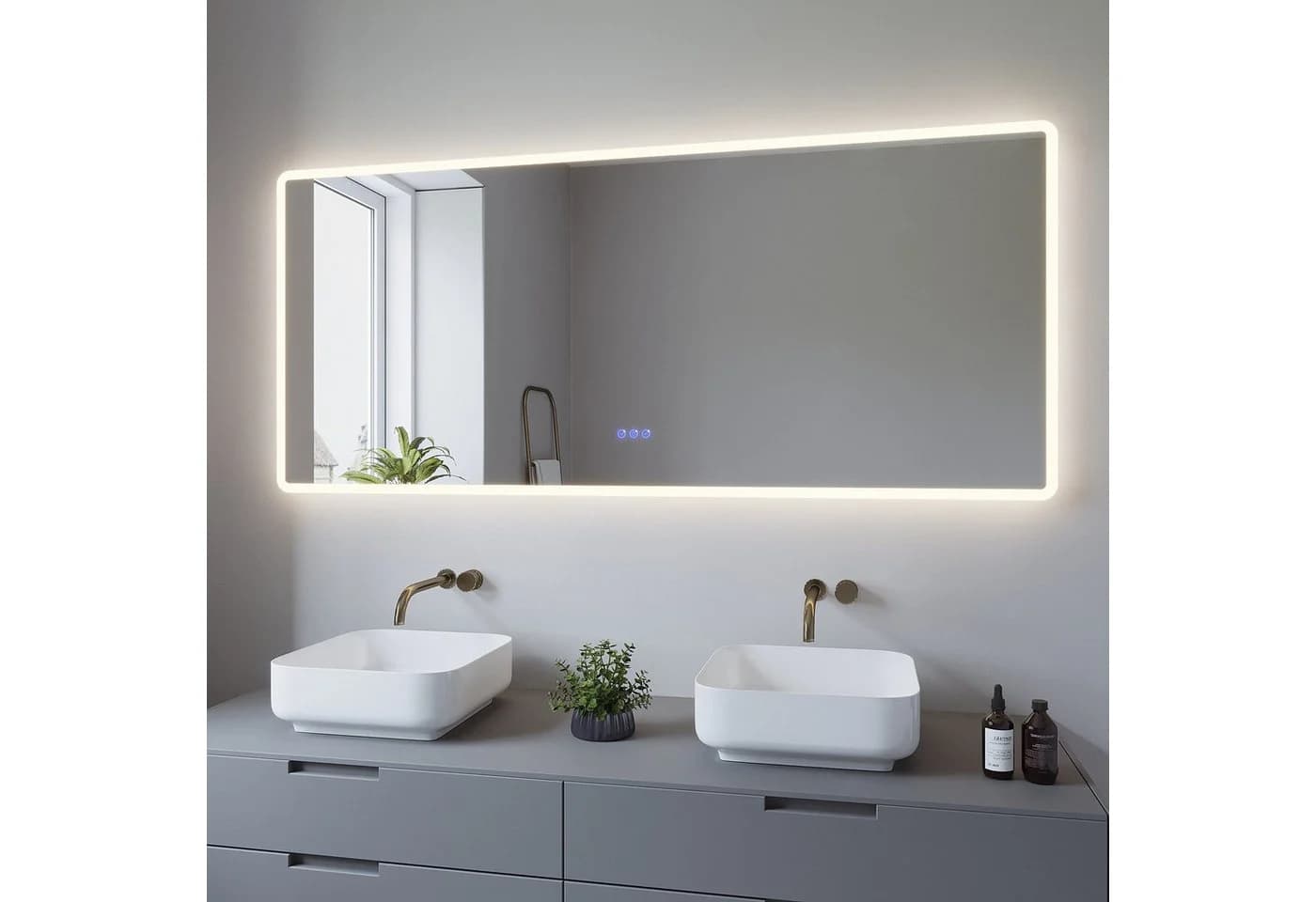 AQUABATOS LED Badspiegel mit Licht, Antibeschlag, Touch-Sensor, Silber - Bild 2