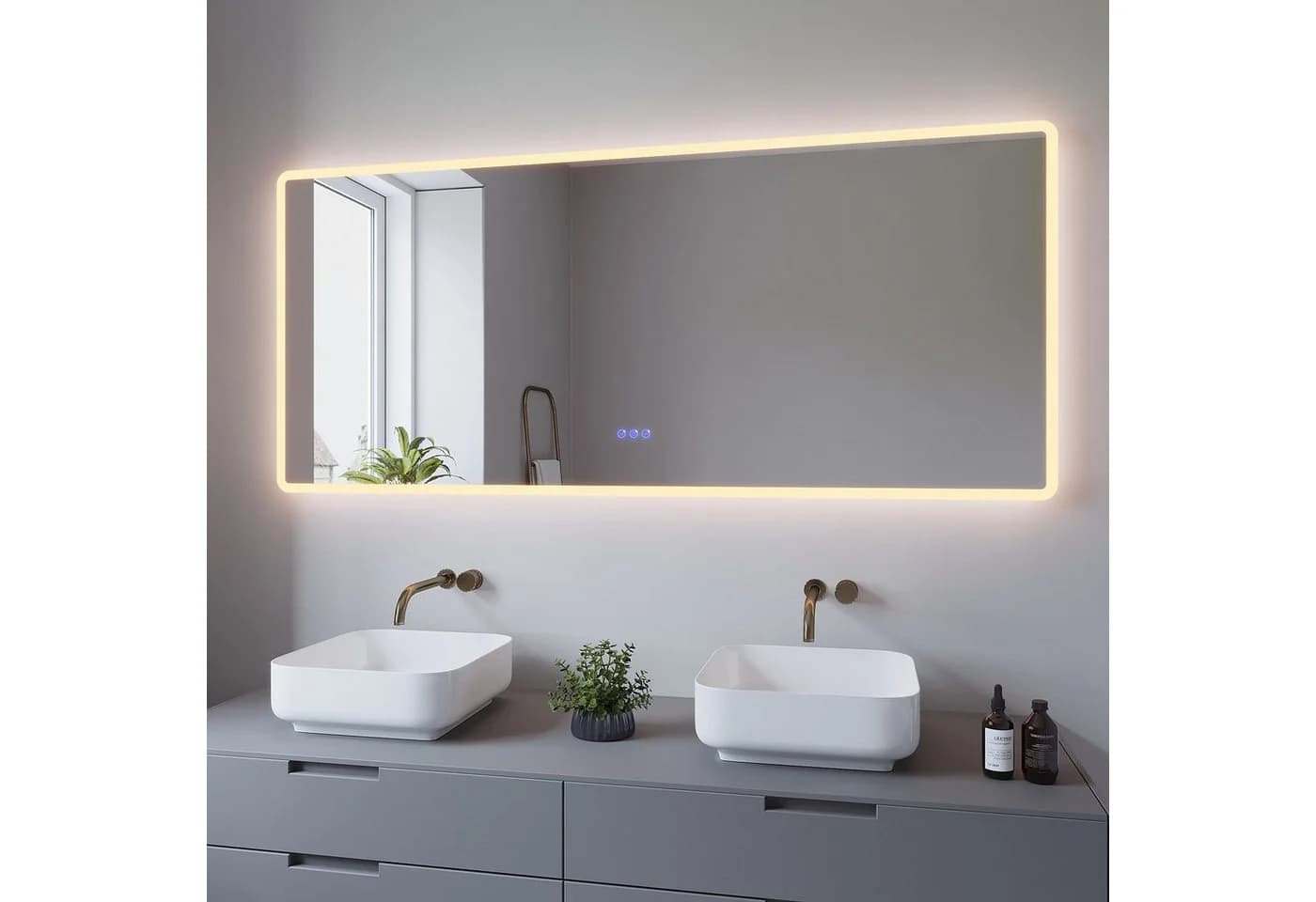 AQUABATOS LED Badspiegel mit Licht, Antibeschlag, Touch-Sensor, Silber - Bild 3