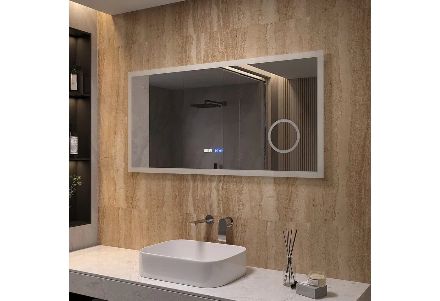 AQUABATOS LED-Lichtspiegel Badspiegel Silber Aluminiumrahmen