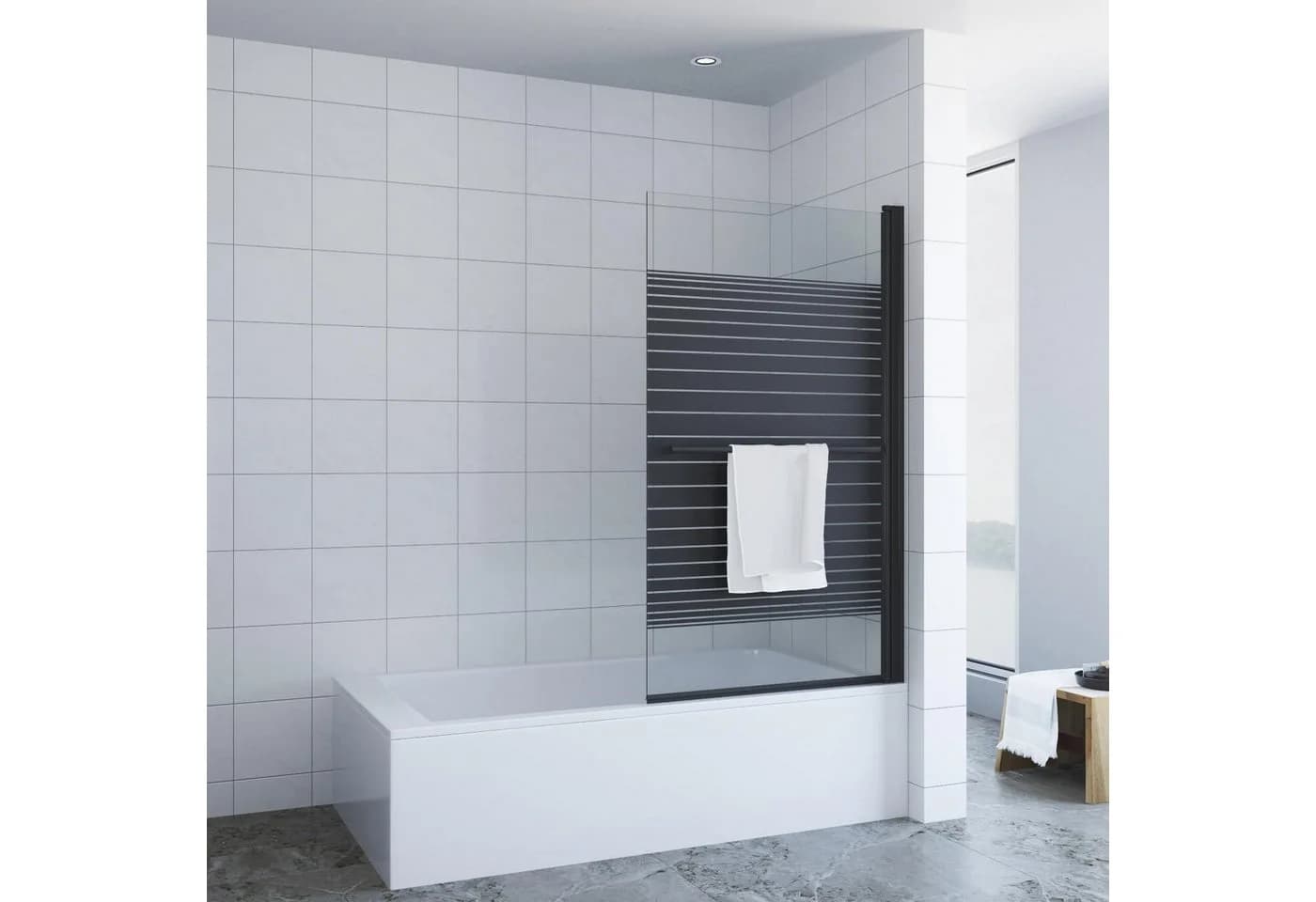 AQUABATOS Badewannenaufsatz Glas Schwarz mit Handtuchhalter - Bild 2