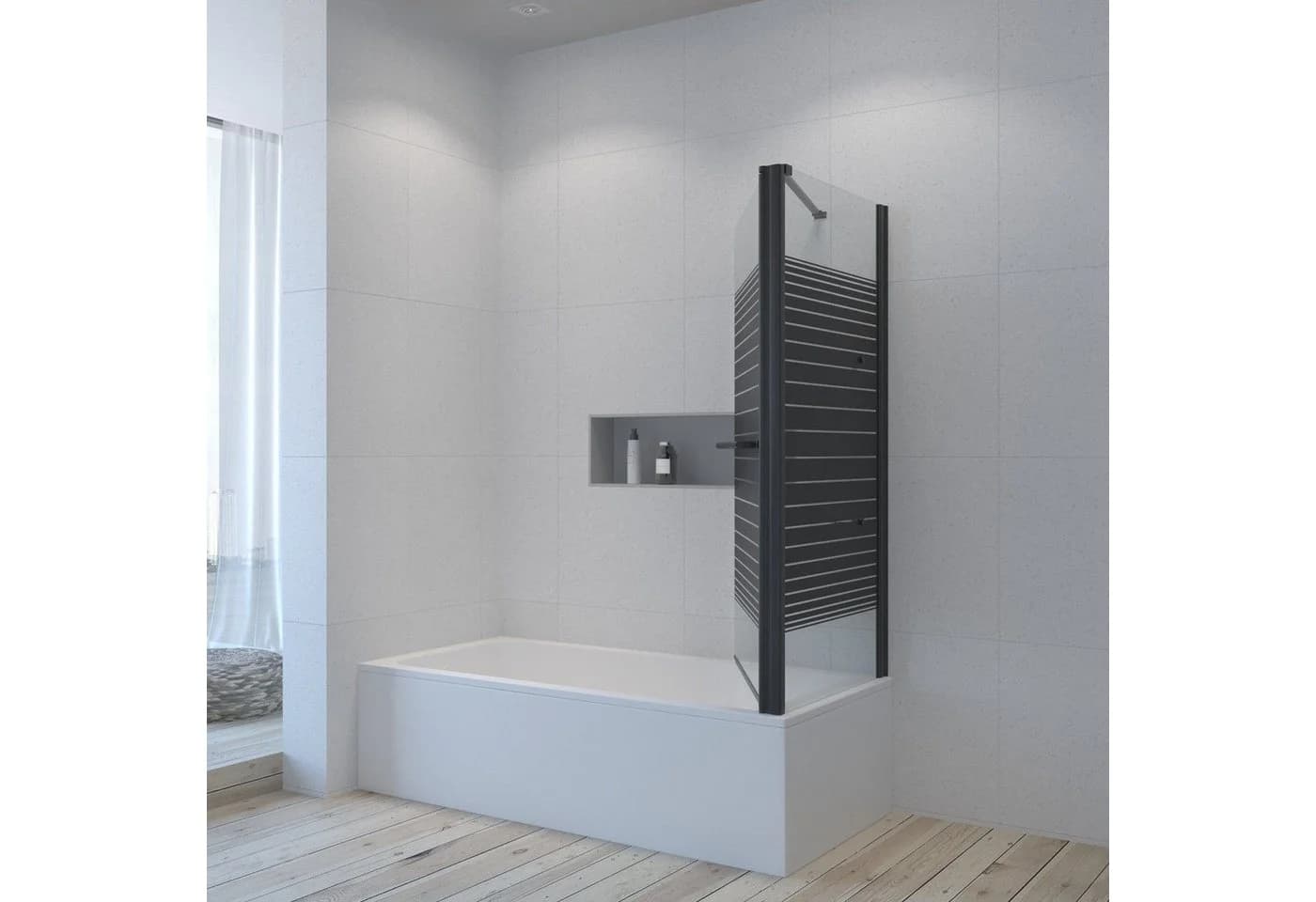AQUABATOS Badewannenaufsatz Eck Glas mit Seitenwand schwarz - Bild 3