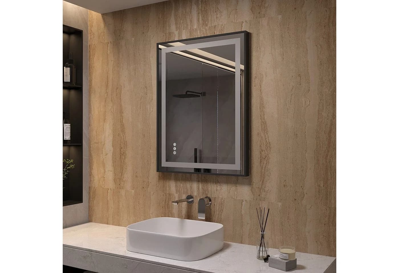 AQUALAVOS LED Badspiegel 80x60 cm Dimmbar