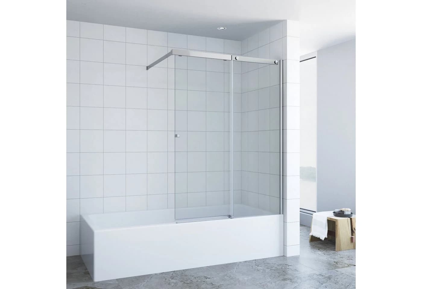 AQUALAVOS Badewannenaufsatz 110 x 150 cm Duschwand mit Schiebetür