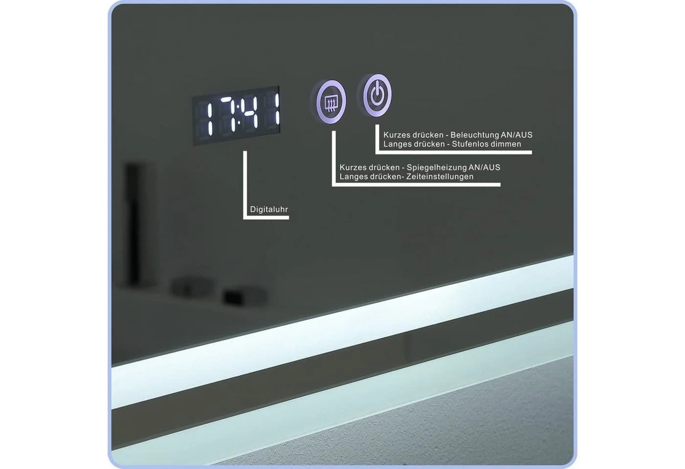 AQUALAVOS Badspiegel mit LED Beleuchtung Touch Dimmbar IP44 - Bild 4