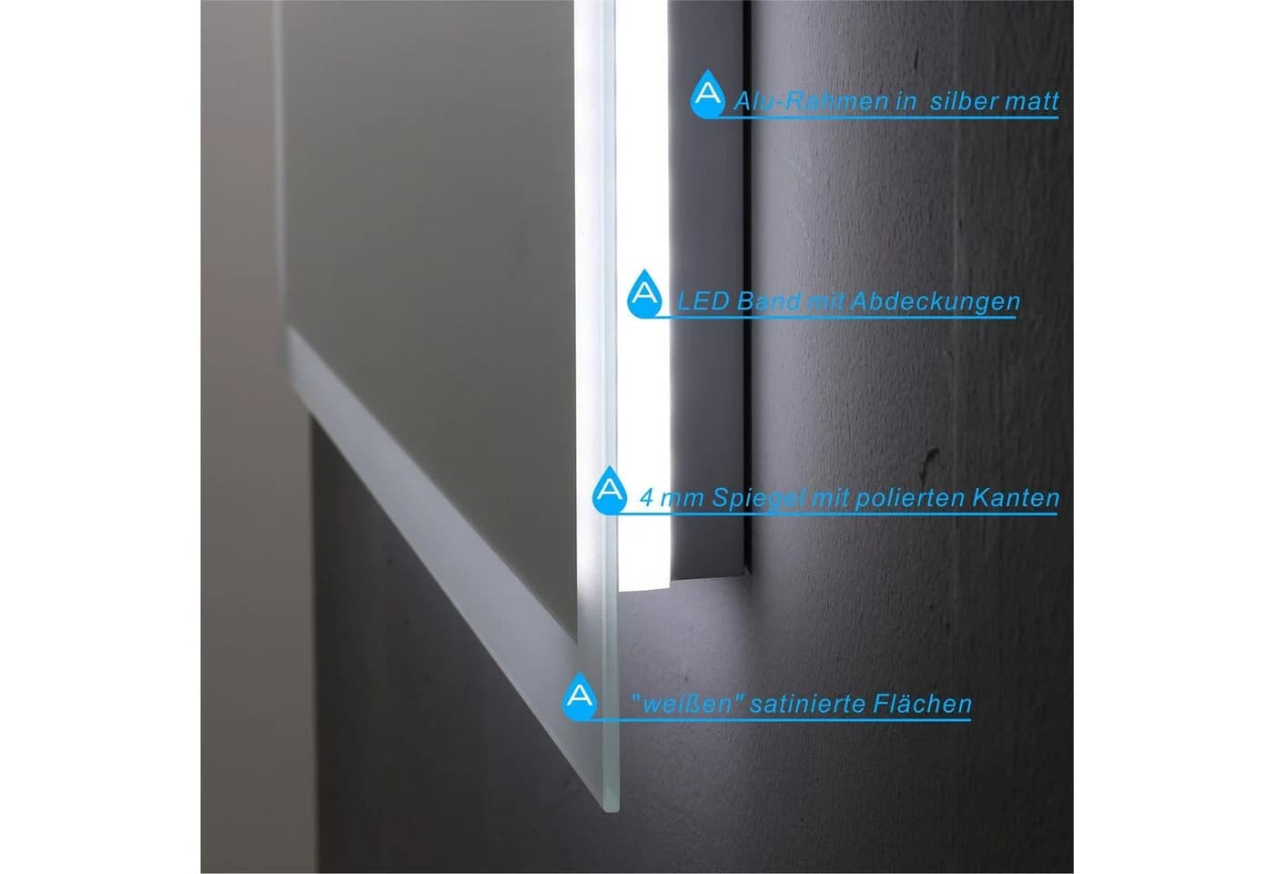 AQUALAVOS Badspiegel LED Wandspiegel 100x70 cm mit Anti-Beschlag-Funktion - Bild 4