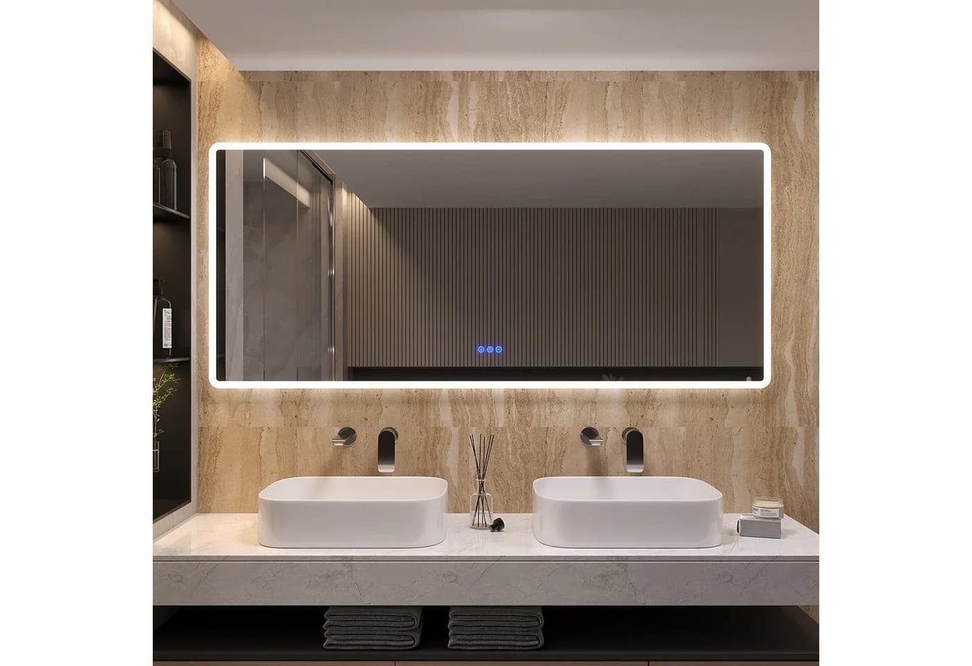 AQUALAVOS Badspiegel 160x70cm mit LED Beleuchtung Touch/Wandschalter Wandspiegel Beschlagfrei Kalt/Warm Licht Dimmbar Helligkeit-Speicherfunktion - Bild 2