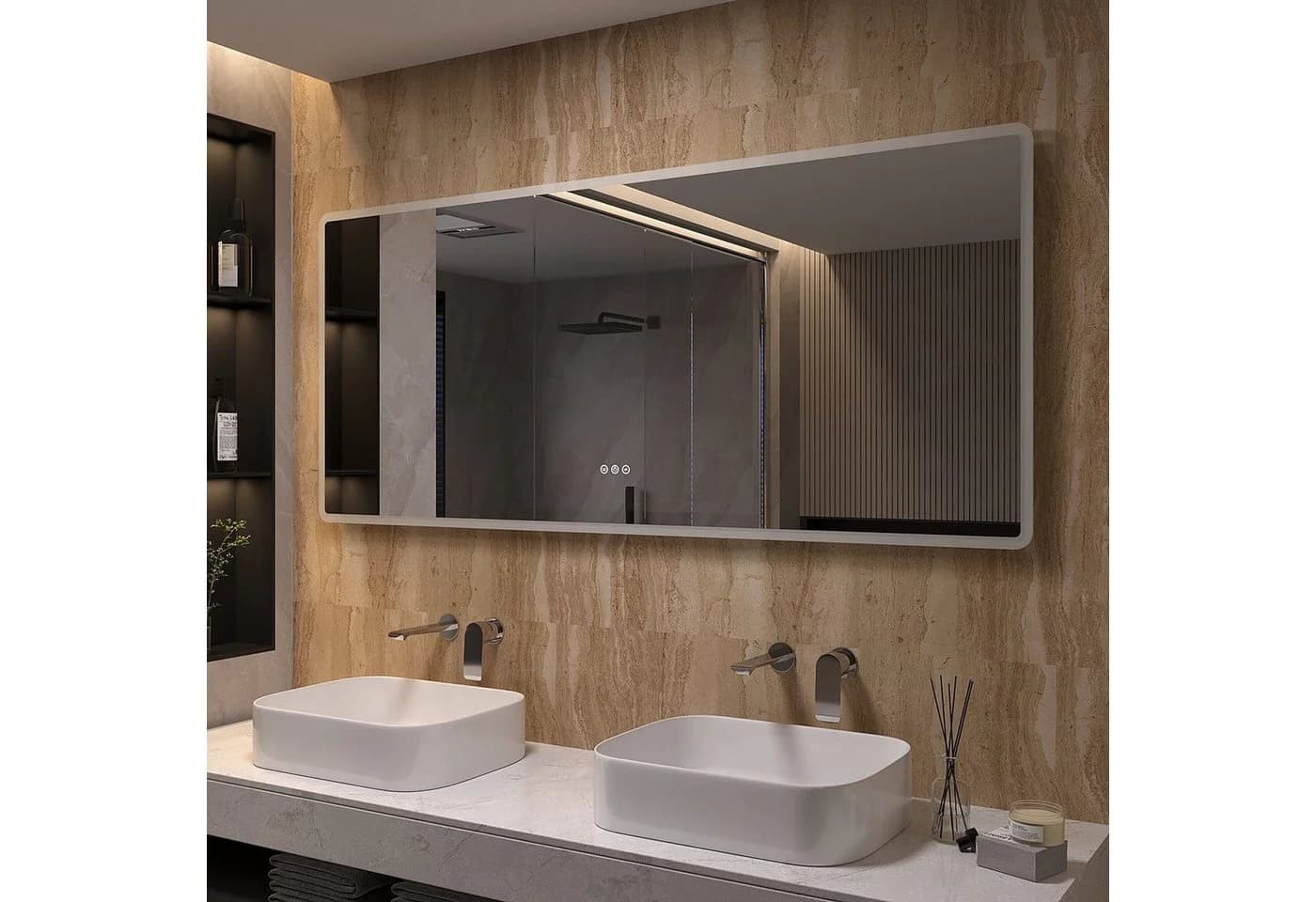 AQUALAVOS Badspiegel 160x70cm mit LED Beleuchtung Touch/Wandschalter Wandspiegel Beschlagfrei Kalt/Warm Licht Dimmbar Helligkeit-Speicherfunktion - Bild 4