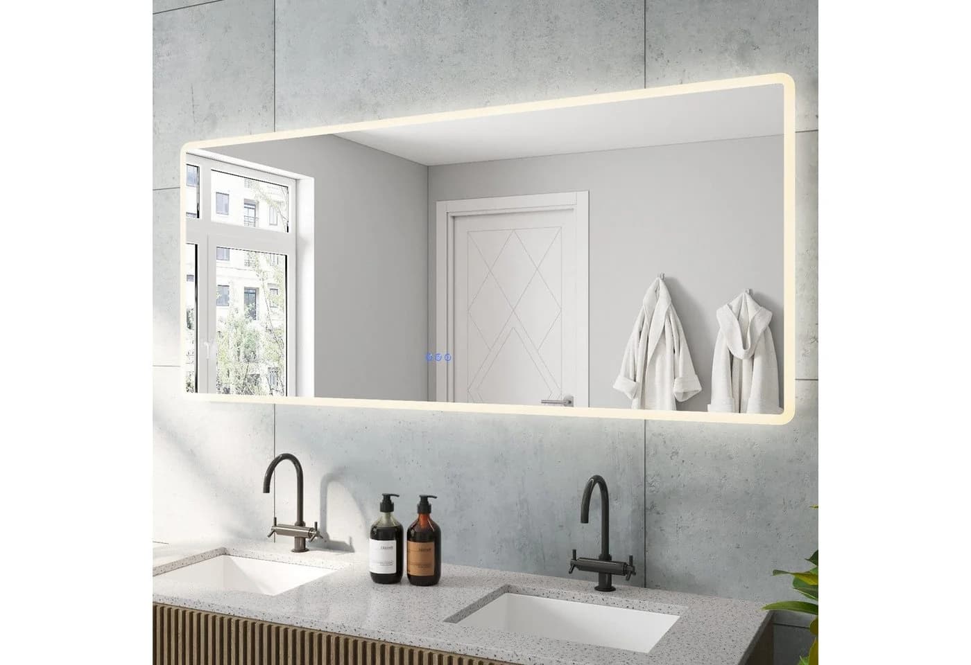 AQUALAVOS Badspiegel LED-Beleuchtung Touchschalter 160x70 cm - Bild 3