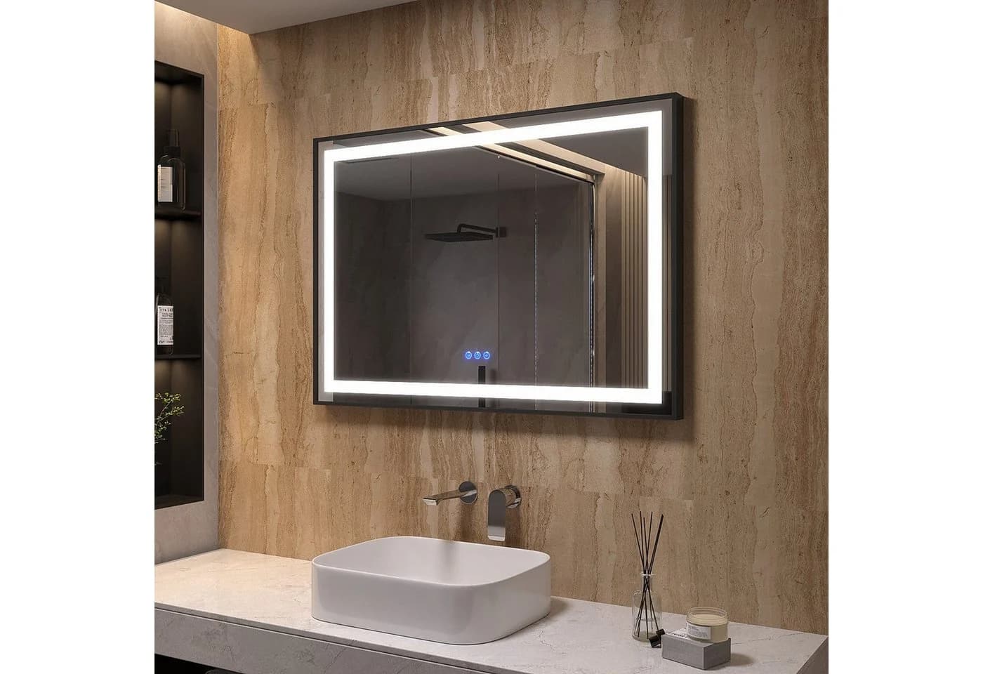 AQUALAVOS LED Badspiegel Schwarz Dimmbar mit Anti-Beschlag - Bild 2
