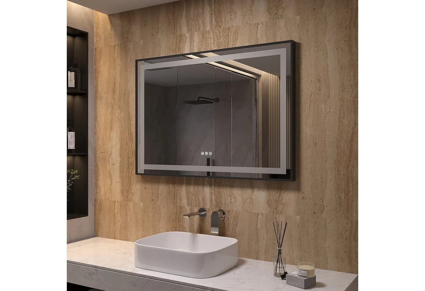 AQUALAVOS LED Badspiegel Schwarz Dimmbar mit Anti-Beschlag - Bild 3