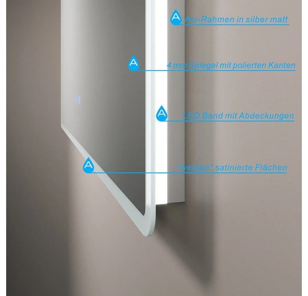AQUALAVOS LED-Lichtspiegel 100x70cm Warmweiß/Kaltweiß Wandspiegel IP44 - Bild 4