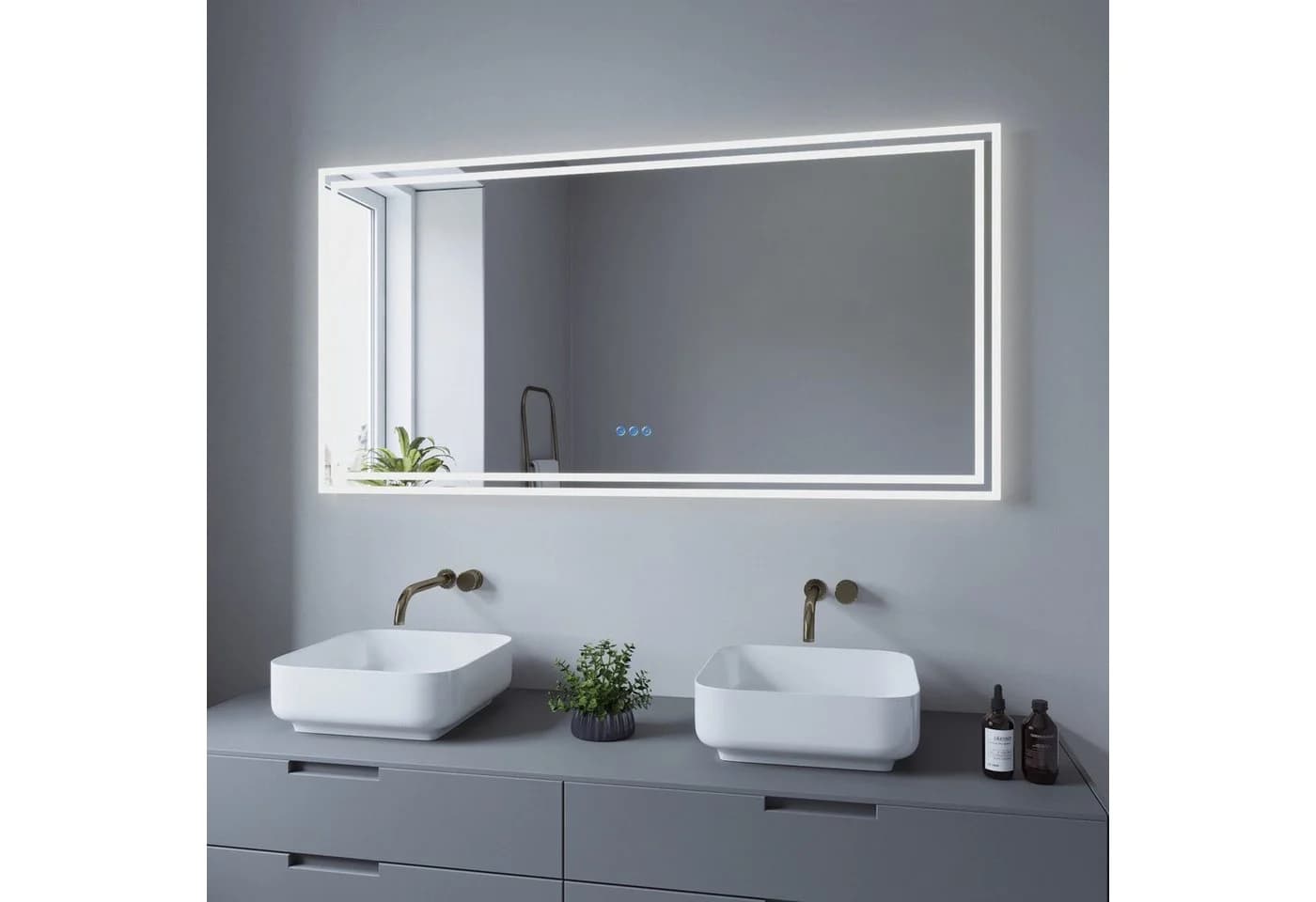 AQUALAVOS LED Badspiegel 140x70 cm mit Beleuchtung & Anti-Beschlag