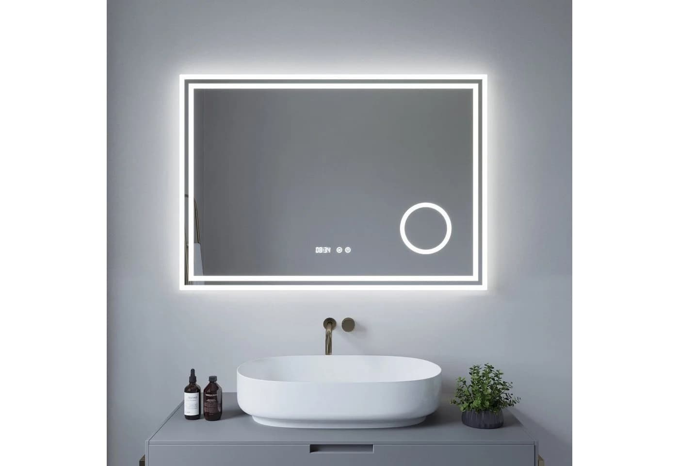 AQUALAVOS Badspiegel mit LED-Beleuchtung, Anti-Beschlag & Digitaluhr - Bild 2