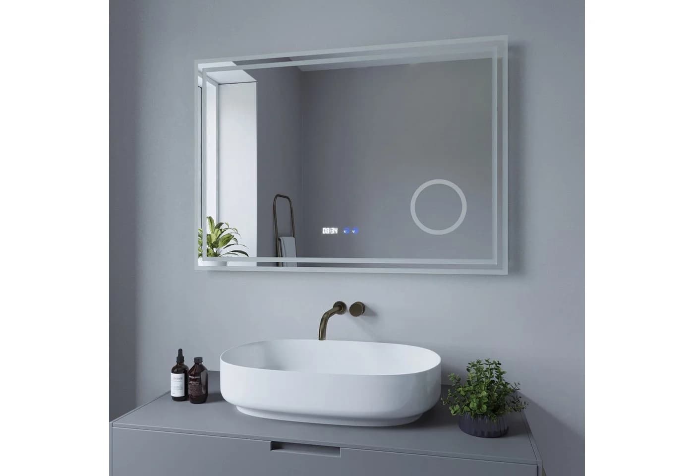 AQUALAVOS Badspiegel mit LED-Beleuchtung, Anti-Beschlag & Digitaluhr - Bild 3