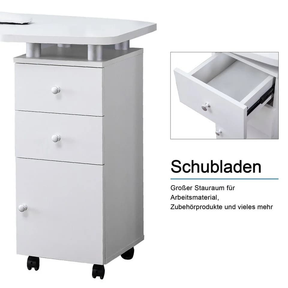 Barberpub Manikürtisch Nageltisch 0400 Weiß mit Schubladen und Rollen