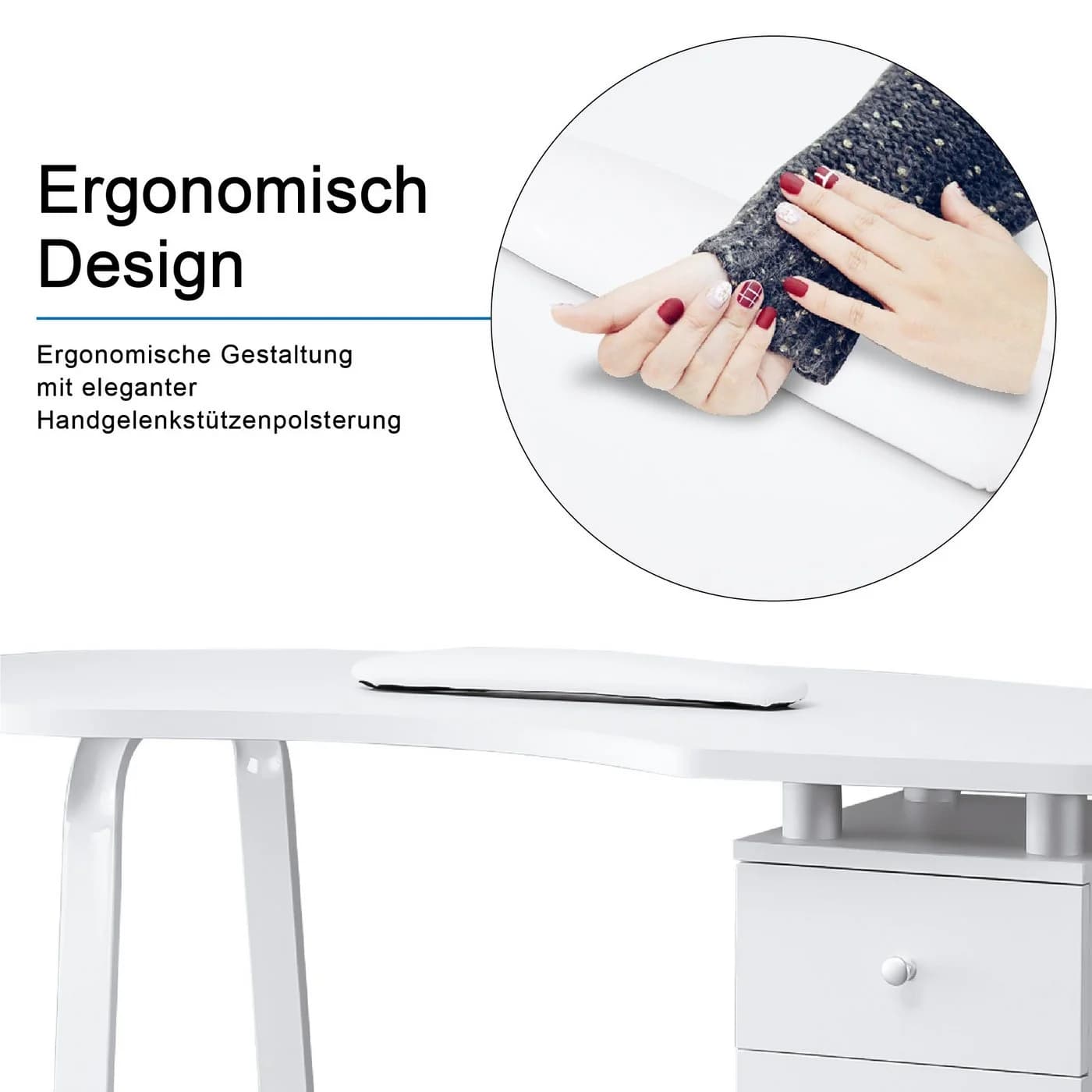 Barberpub Manikürtisch Nageltisch 0400 Weiß mit Schubladen und Rollen - Bild 4