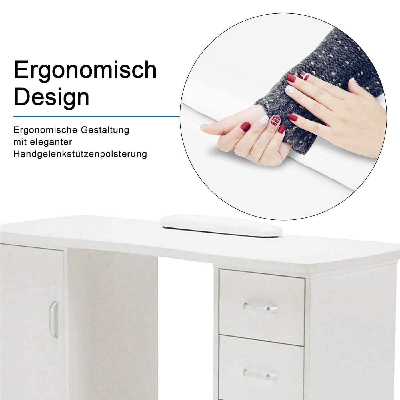 Barberpub Manikürtisch Weiß mit Schubladen und Rollen - Bild 4