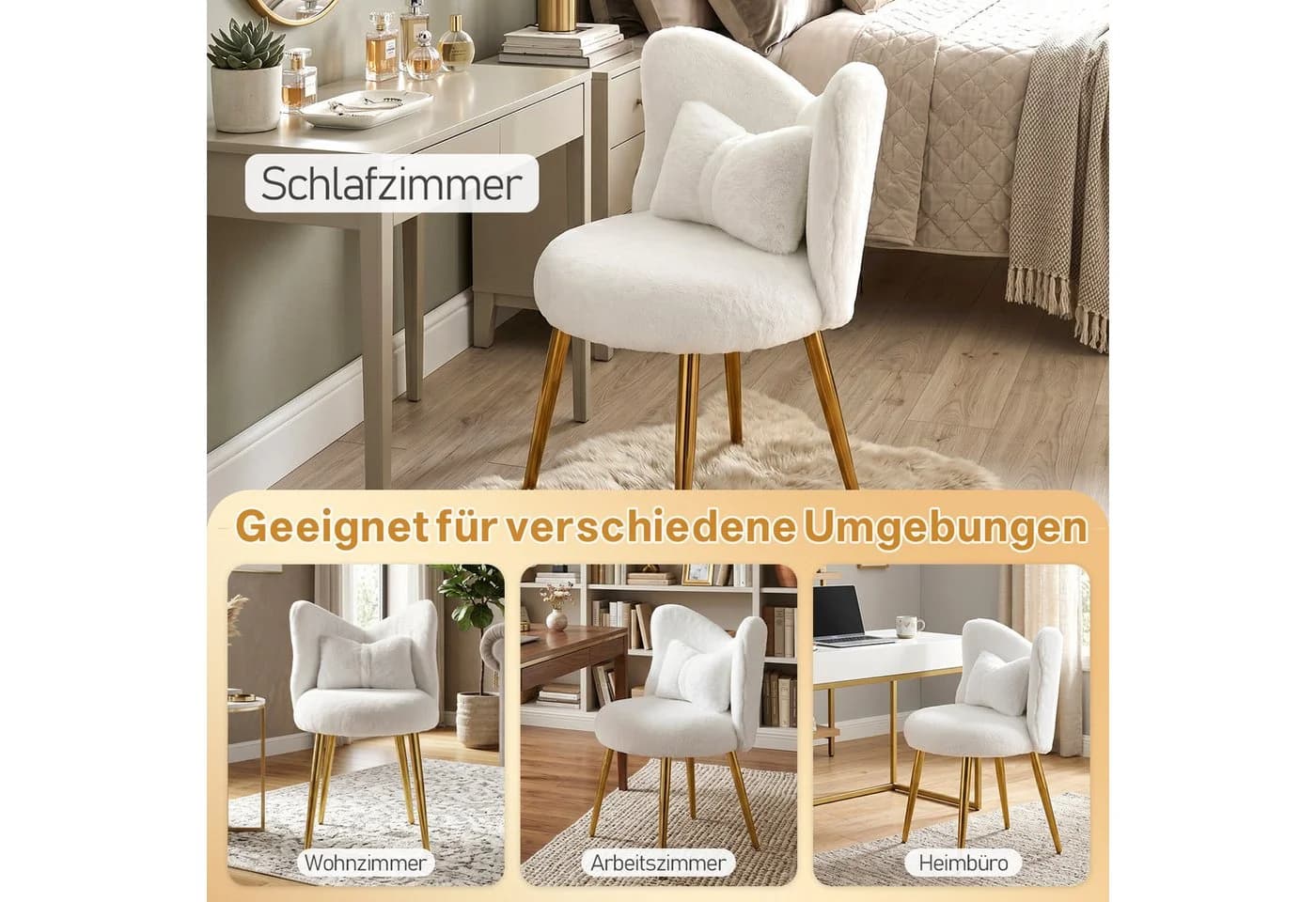 LEADZM Kinderstuhl mit Metallfüßen und Lendenkissen Schleifenform Design Weiß - Bild 3