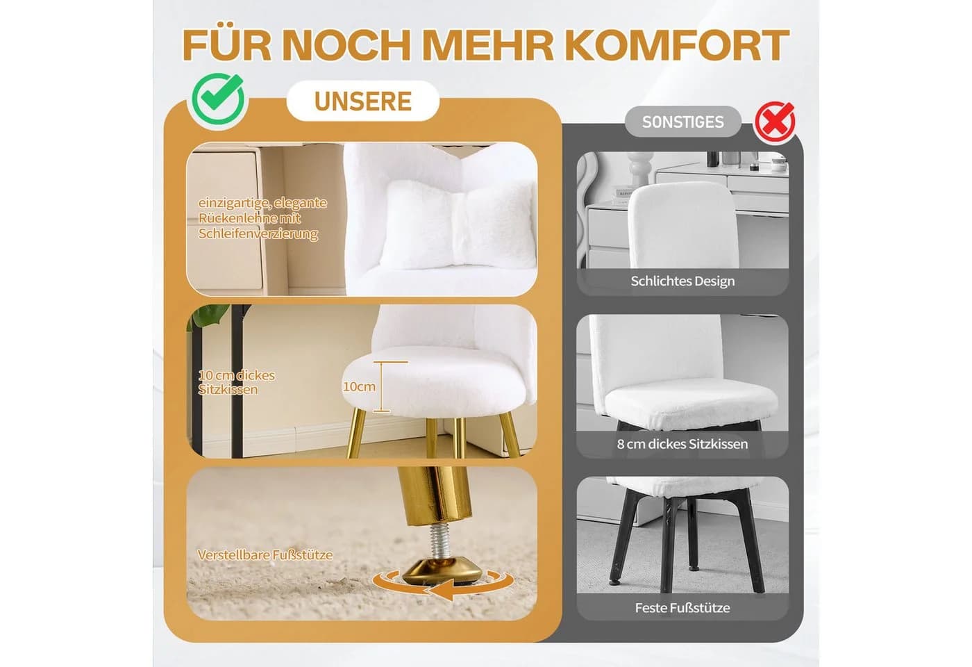 LEADZM Kinderstuhl mit Metallfüßen und Lendenkissen Schleifenform Design Weiß - Bild 5