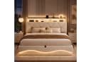 Simurq Polsterbett 140x200 cm Beige Samt mit LED und USB-C Bild 1