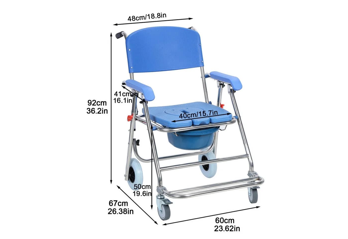 Rutaqian Faltbarer Dusch-Toilettenstuhl 3-in-1 mit Rollen - Bild 5