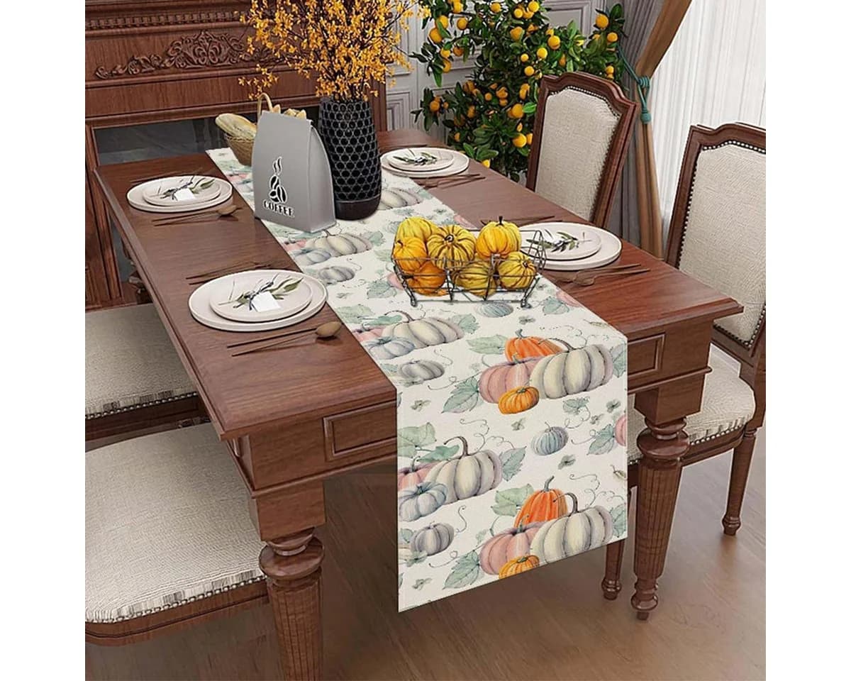 LAPAPRO Halloween Tischläufer Leinen Kürbisdruck 33x183 cm