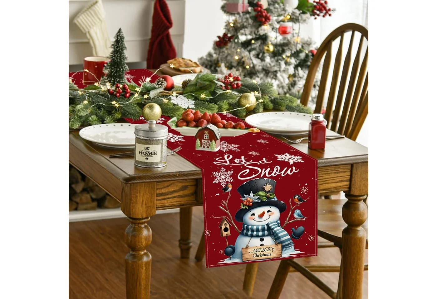 LAPAPRO Weihnachtlicher Leinen Tischläufer mit Druck Festliche Tischdekoration - Bild 3