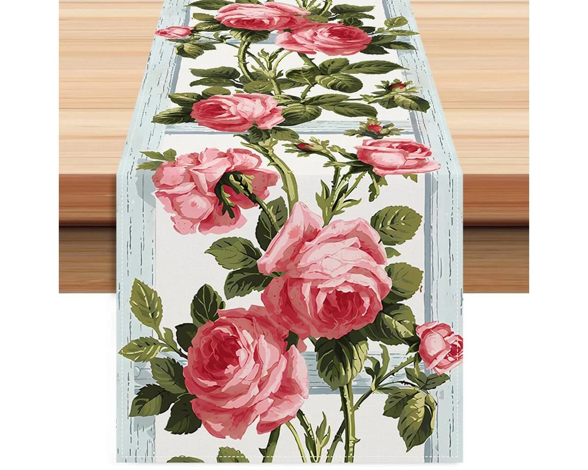 LAPAPRO Tischläufer Rosa Rose Leinen Pastoraler Stil - Bild 2