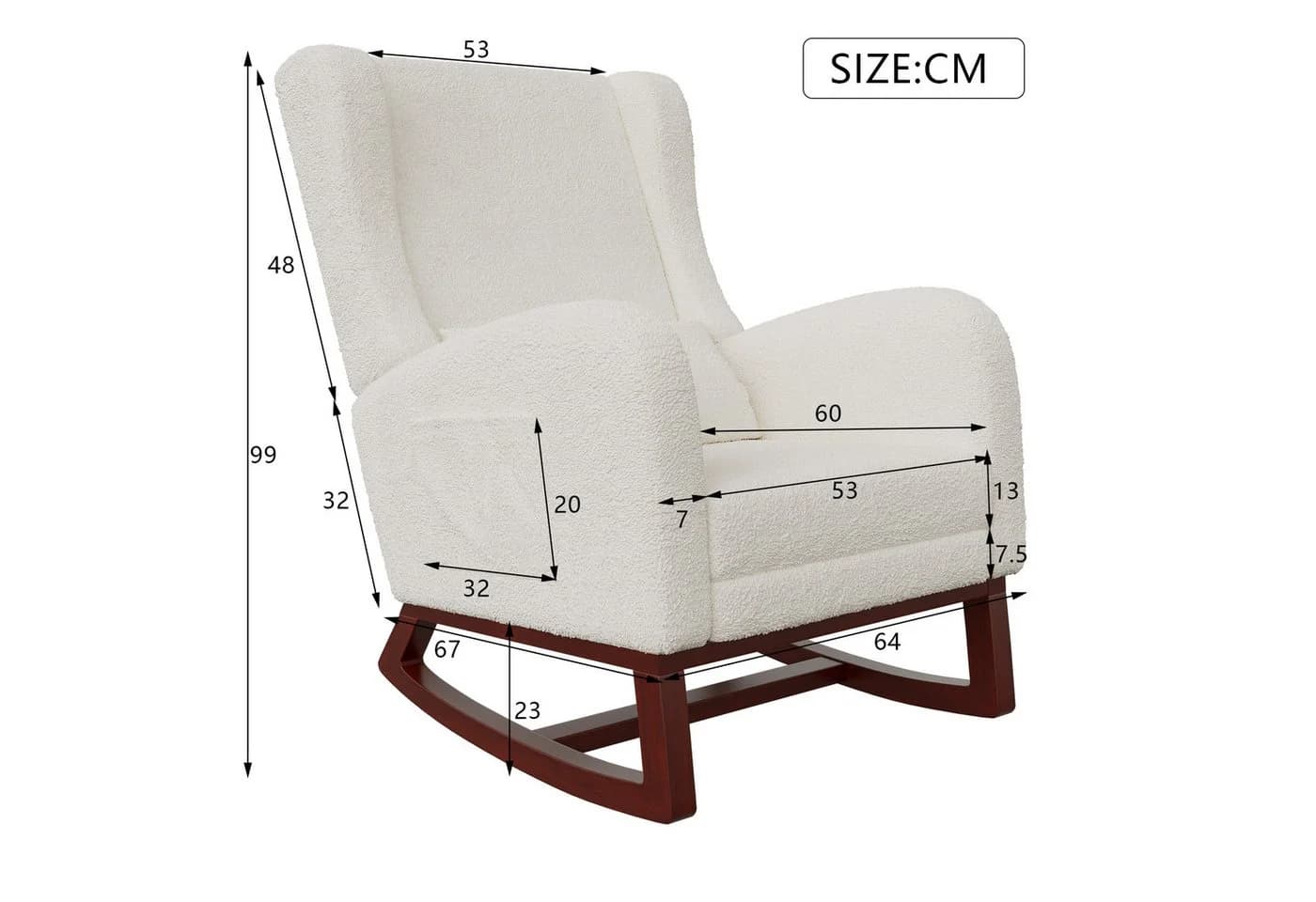 PXloue Ergonomischer Schaukelstuhl mit Nackenstütze und Seitentaschen - Bild 3