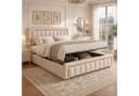 PXloue Stauraumbett Beige Samt mit Lattenrost & Bettkasten Bild 2