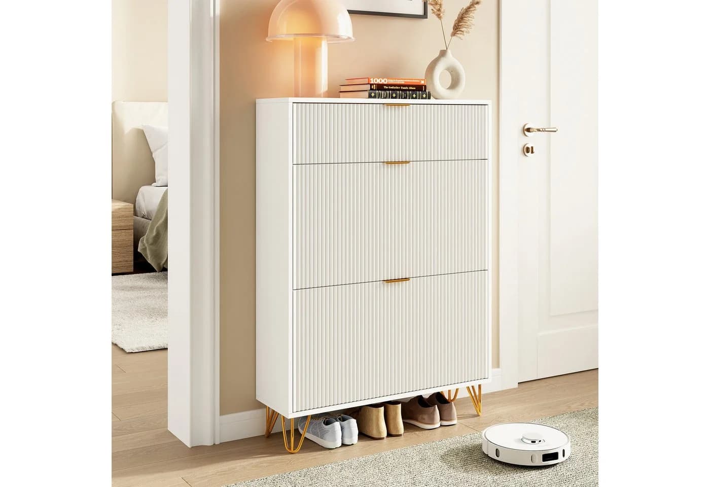 NMCXXO Schuhschrank Schuhregal Weiß mit Goldenen Akzenten - Bild 4