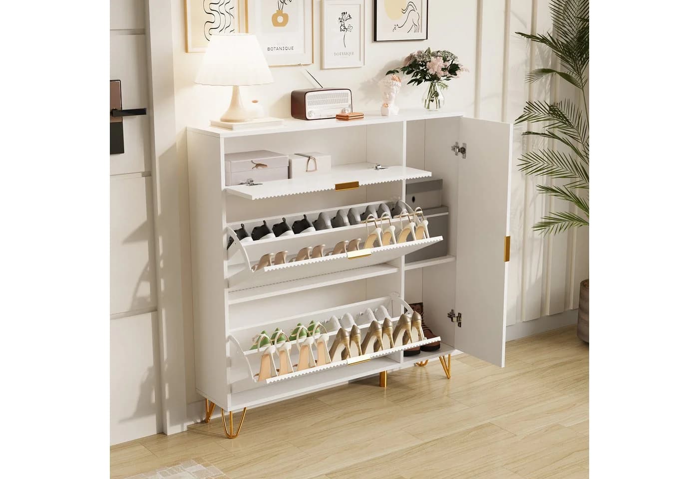 NMCXXO Schuhschrank Weiß mit Goldenen Akzenten - Bild 2