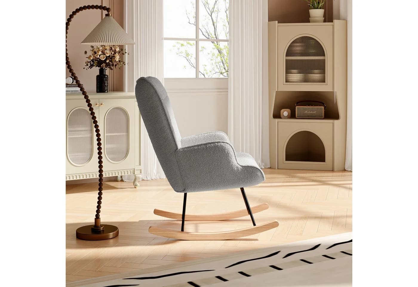 NMCXXO Schaukelstuhl Grau Skandinavisches Design Teddysamt - Bild 4