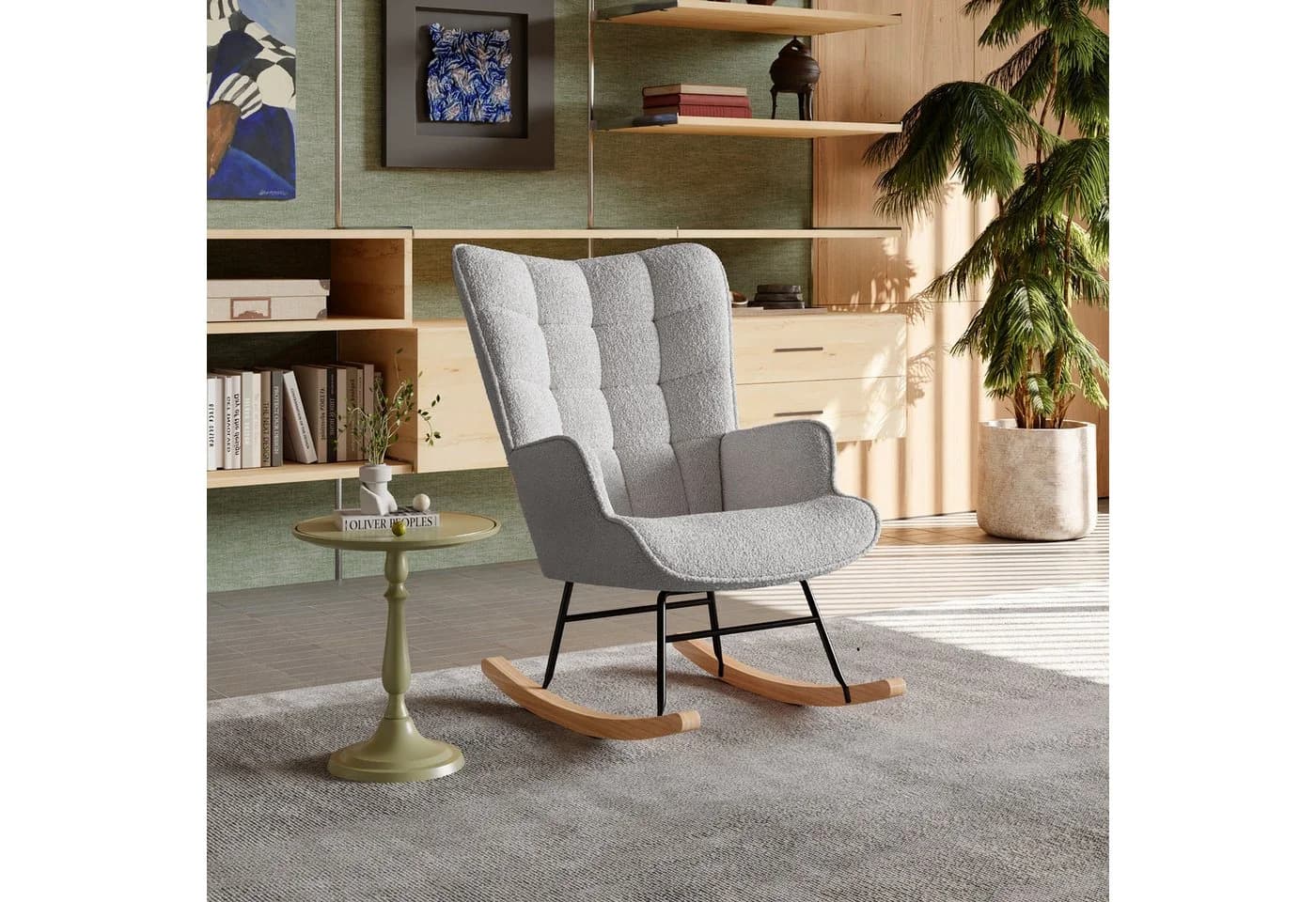 NMCXXO Schaukelstuhl Grau Skandinavisches Design Teddysamt - Bild 5