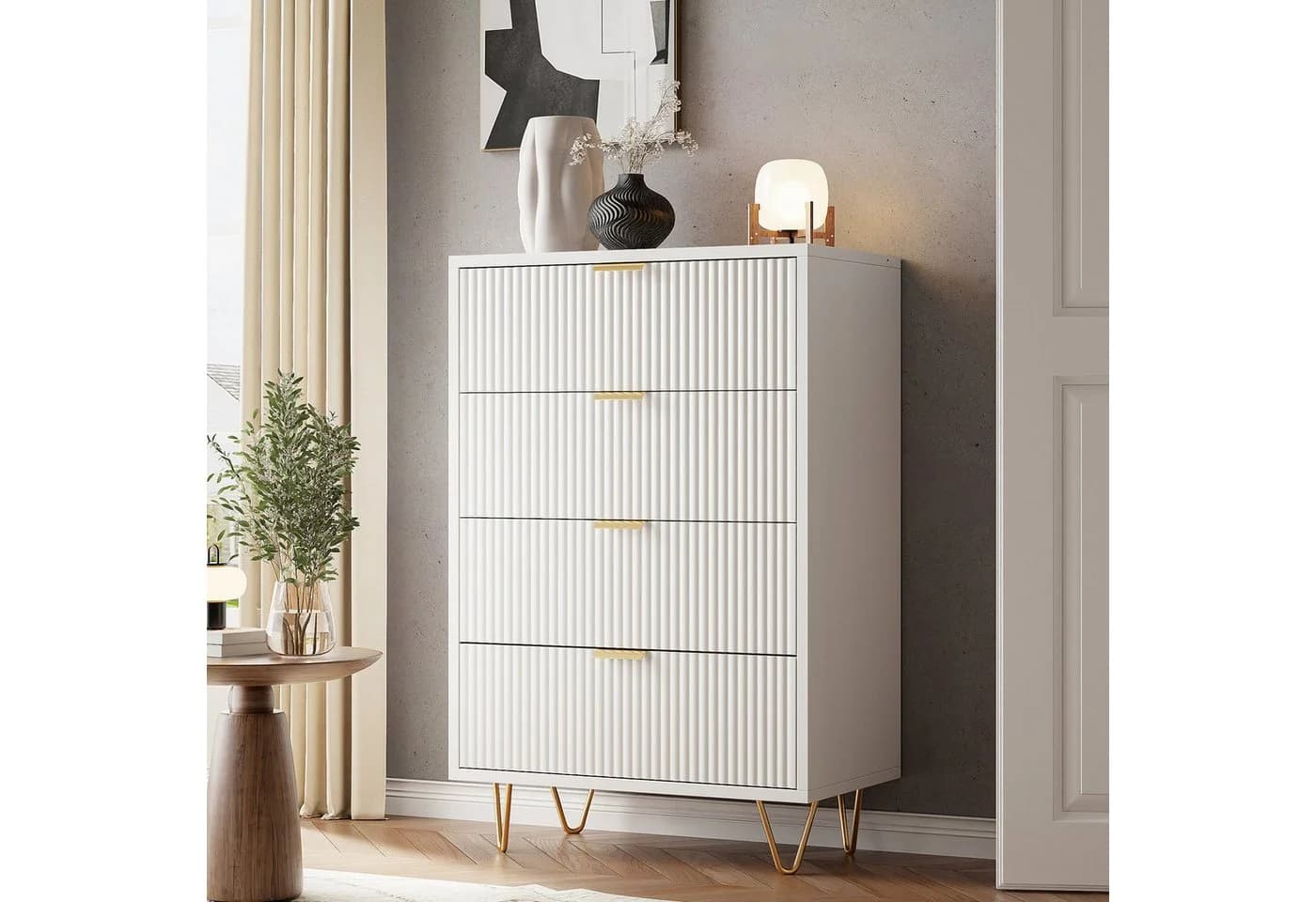 NMCXXO Anrichte Moderner Schubladenschrank Weiß mit goldenen Akzenten - Bild 2