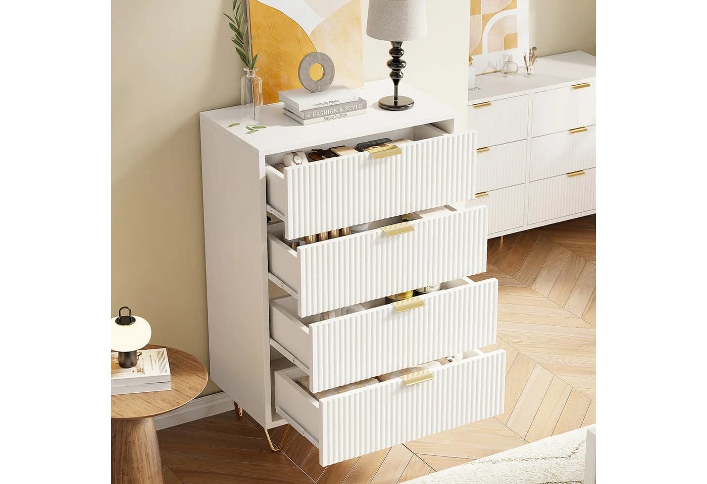 NMCXXO Anrichte Moderner Schubladenschrank Weiß mit goldenen Akzenten - Bild 4
