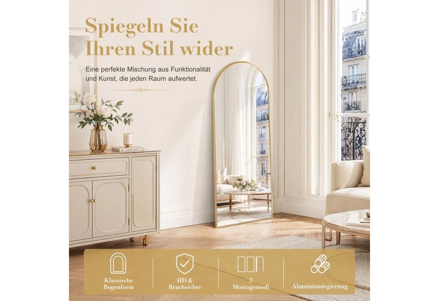 PXloue Ganzkörperspiegel Großer Ganzkörperspiegel Modernes Design Freistehend - Bild 5