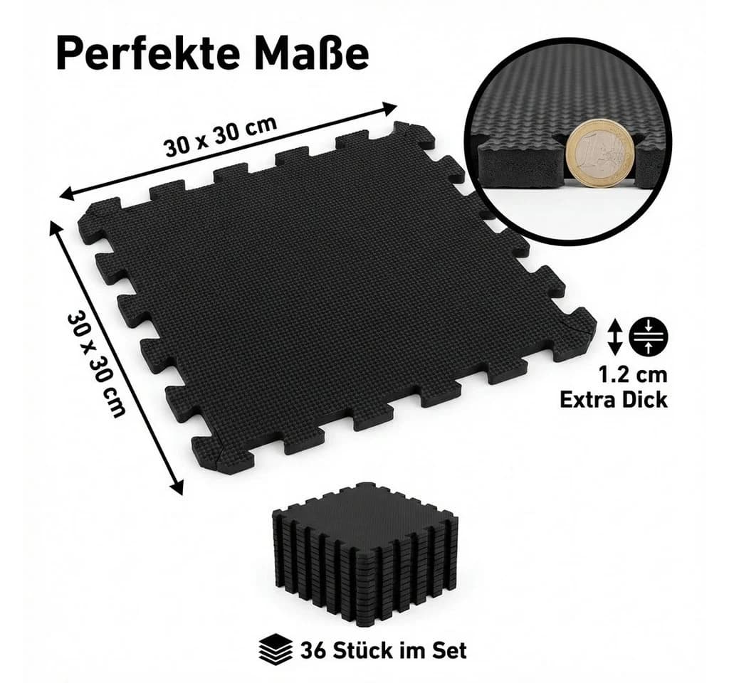 POPOLIC Puzzle-Teppichset 36-tlg. Schwarz