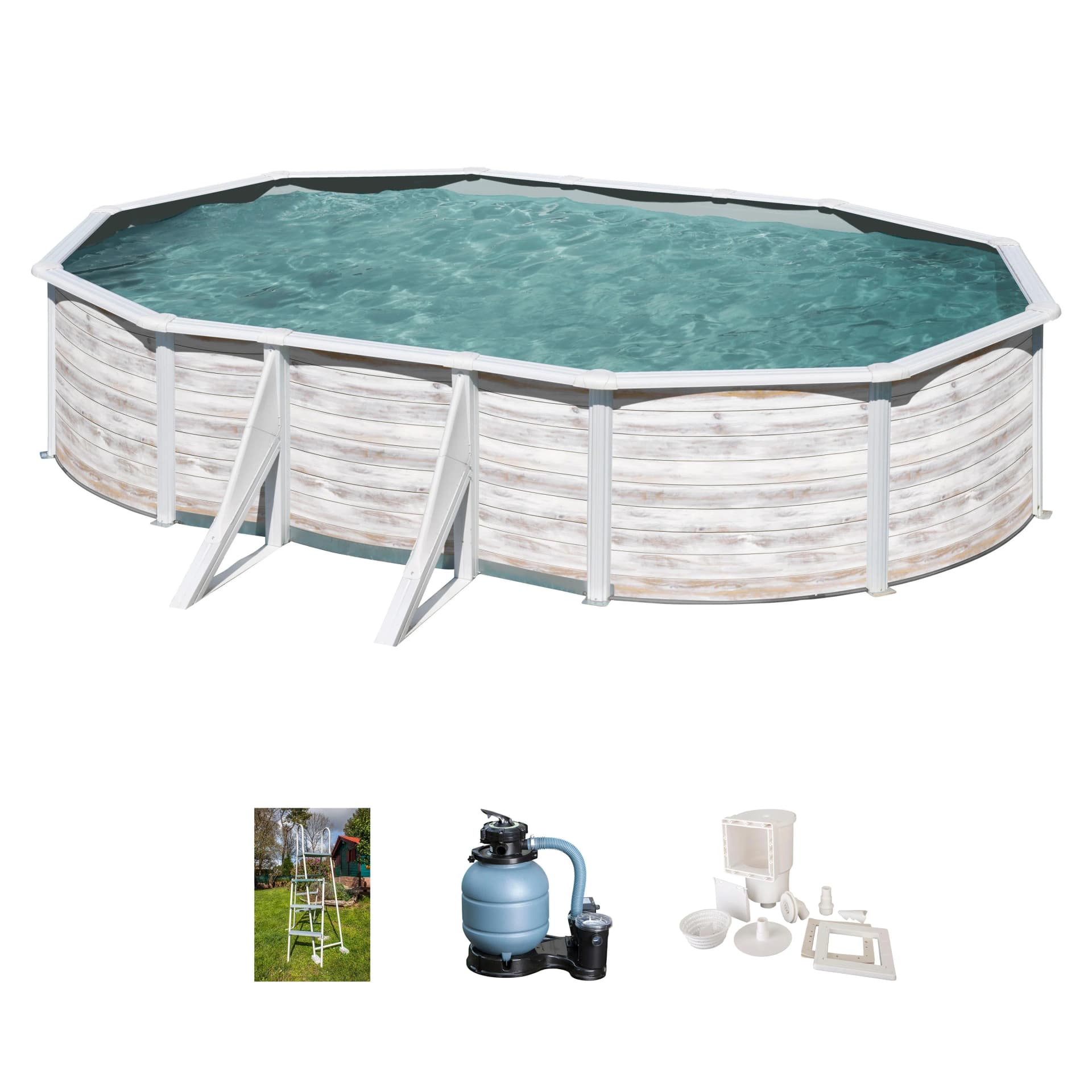 Ovalpool GRE FINLANDIA Beige Weiß Stahlwandbecken
