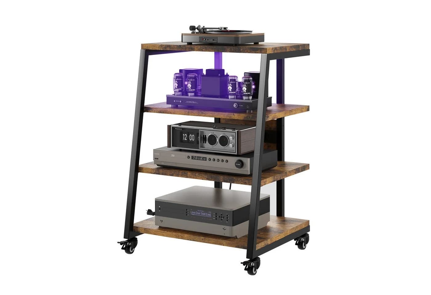 XERSEK TV-Regal HiFi Rack mit Rädern und LED Lichtern - Bild 2