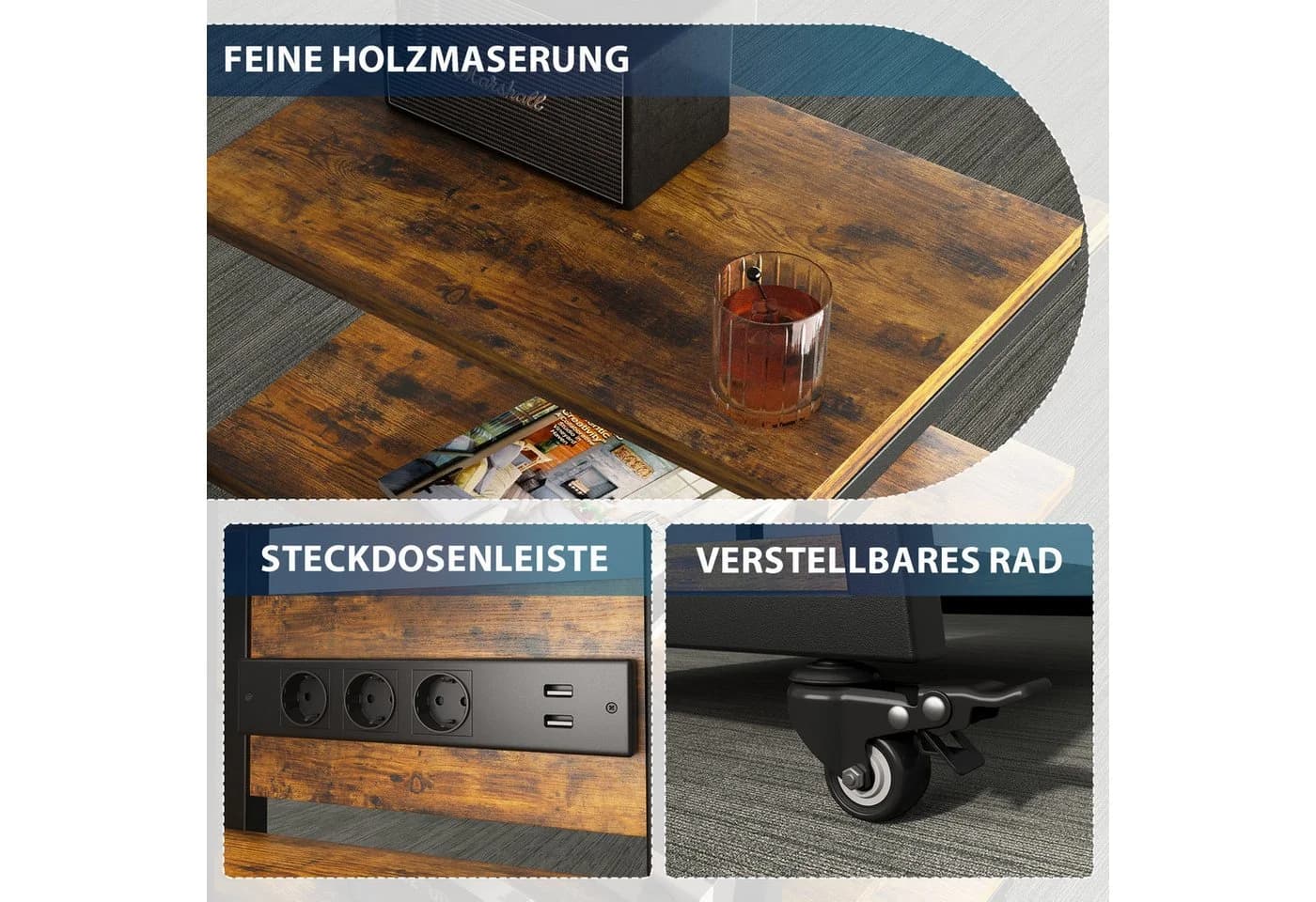XERSEK TV-Regal HiFi Rack mit Rädern und LED Lichtern - Bild 4