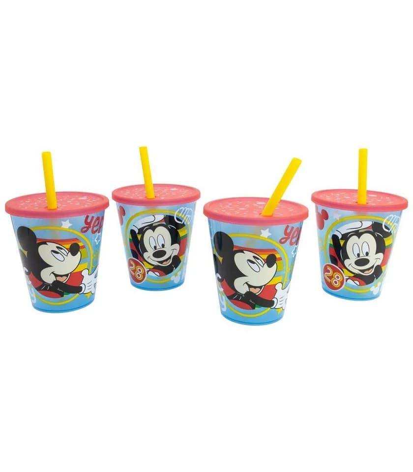 Disney Mickey Mouse Kinder Becher Set 4-tlg. 285 ml mit Deckel & Trinkhalm - Bild 2