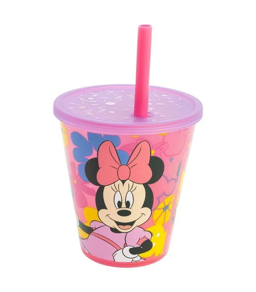 Disney Minnie Mouse Kinder Becher Set 4-teilig 285 ml mit Deckel & Trinkhalm