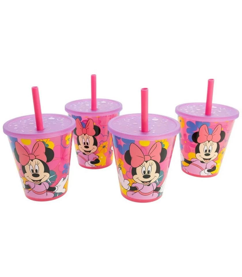 Disney Minnie Mouse Kinder Becher Set 4-teilig 285 ml mit Deckel & Trinkhalm - Bild 2
