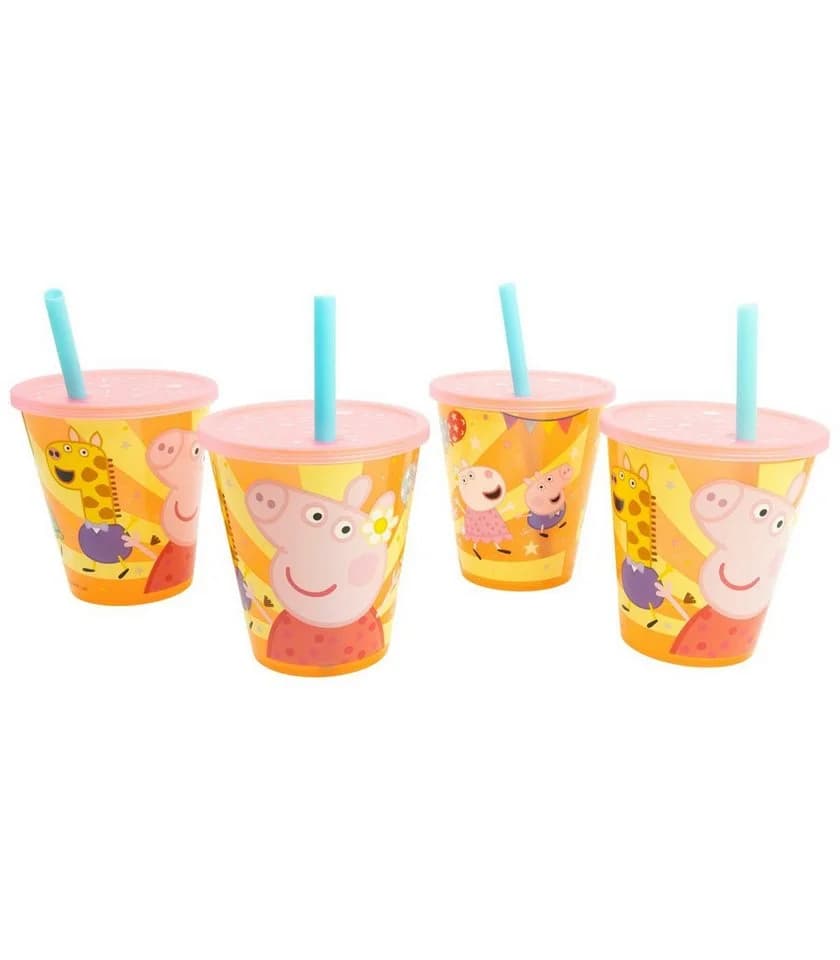 Peppa Pig Kinder Becher Set 4-teilig 285 ml mit Deckel & Trinkhalm - Bild 2