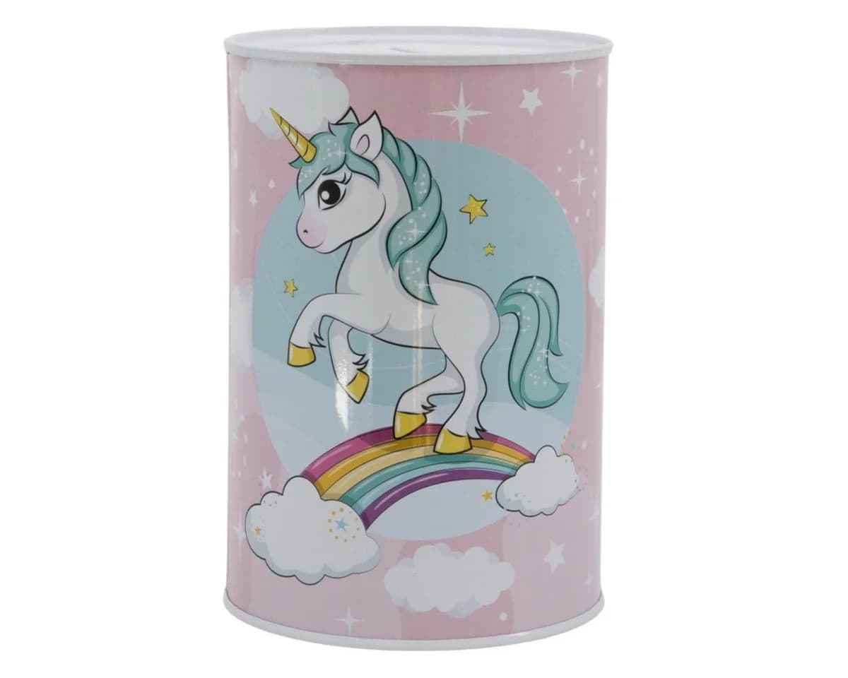 Unicorn Spardose bedruckt aus Metall