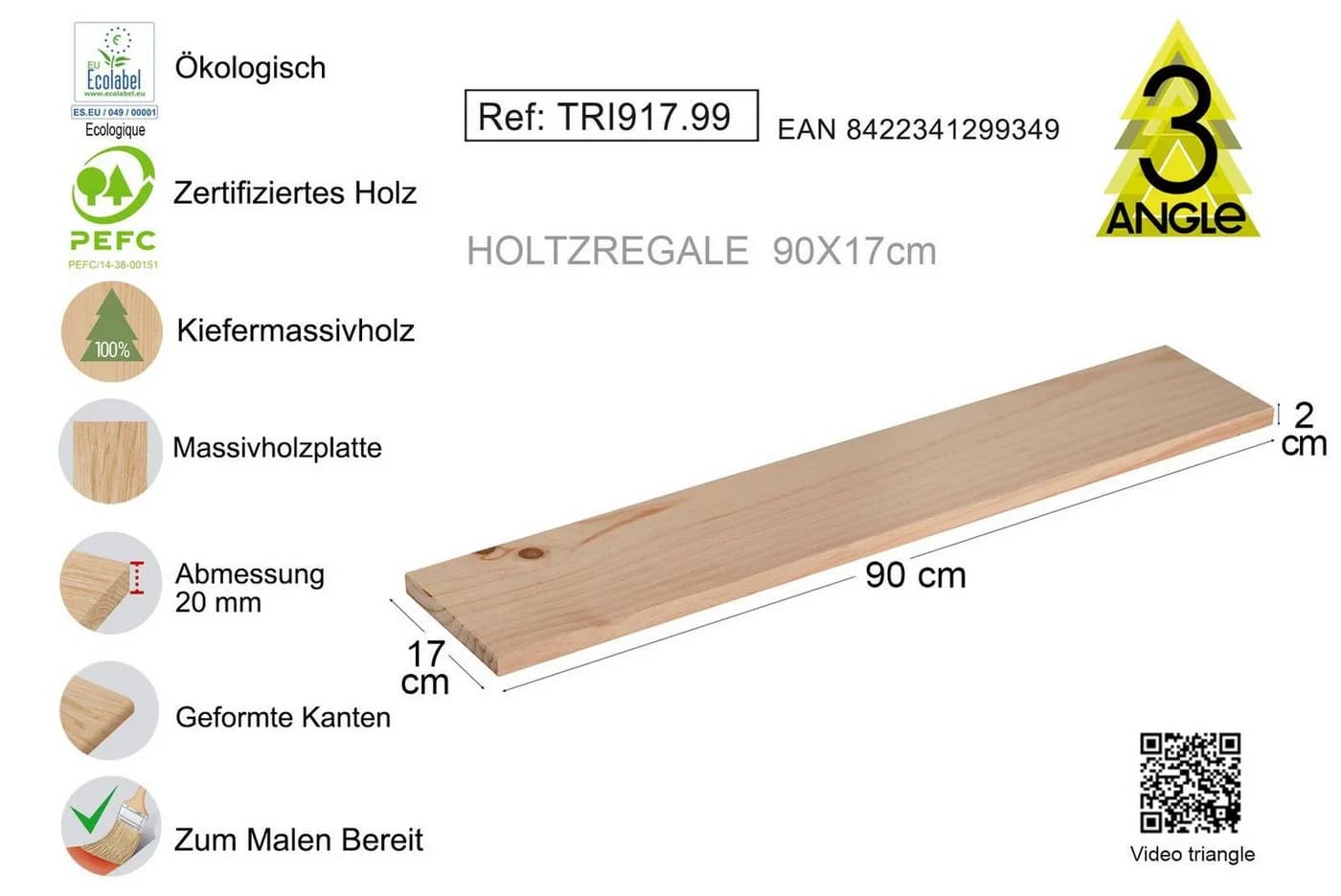Astigarraga Kit Line Wandregal Kiefer Massivholz unbehandelt