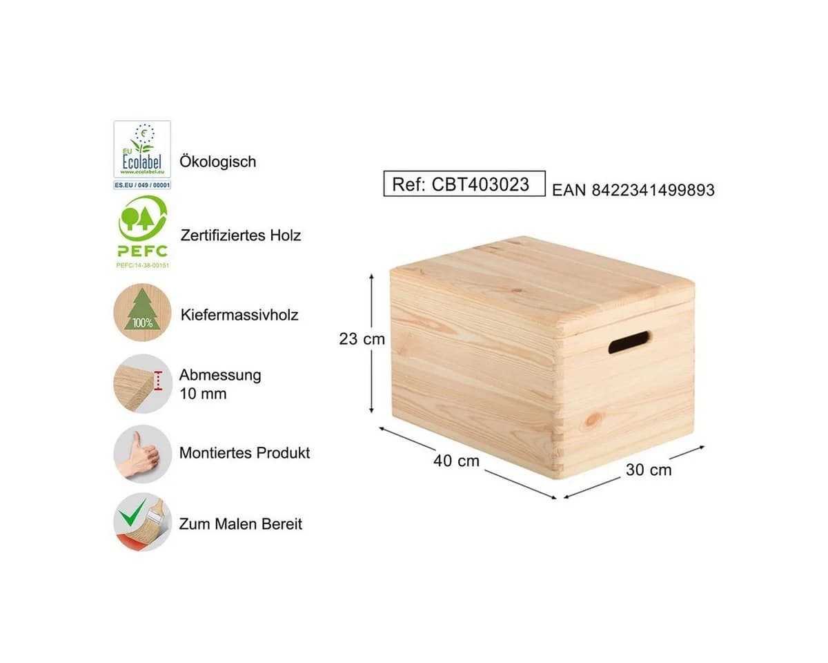 Astigarraga Kit Line Holzkiste Nova mit Deckel Kiefer Massivholz