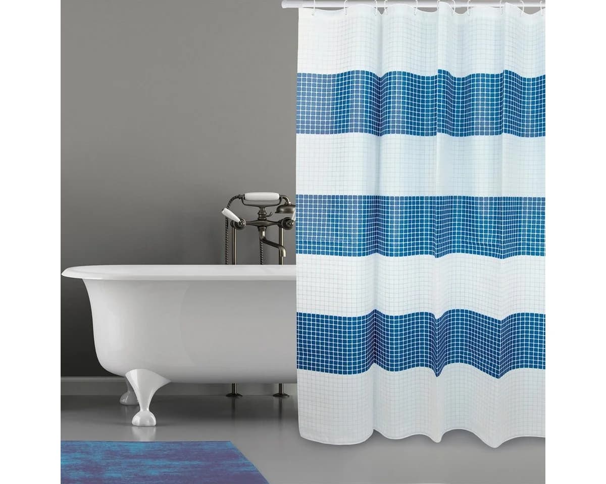 MSV Duschvorhang Cotexsa QUADRO 180 cm Premium Textil-Duschvorhang Weiß/Blau - Bild 2